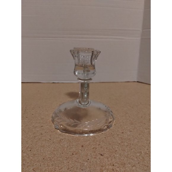 Jeanette Sunburst Clear Pressed Glass Double Candle Holder - Picture 4 of 6